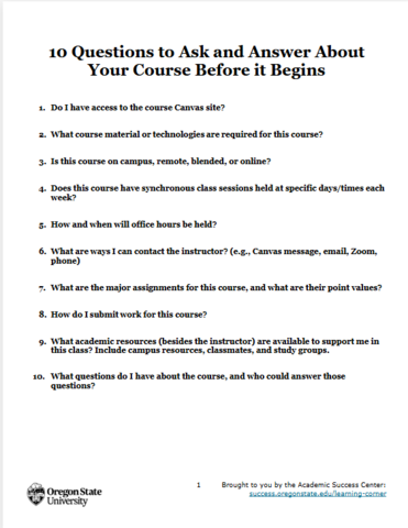 10 Questions to ask & answer about your course before it begins