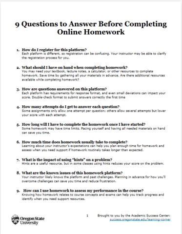 9 questions to answer before completing online homework