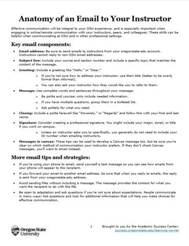 Anatomy of an Email to Your Instructor