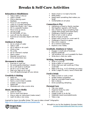 Breaks & Self-Care Activities