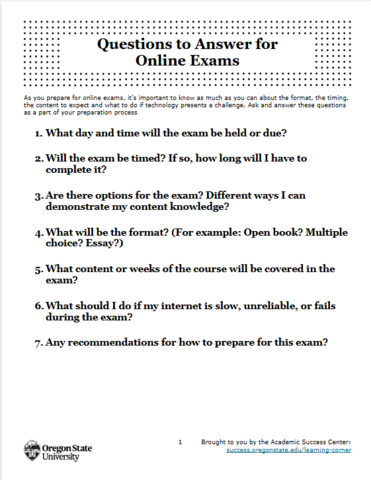 Questions to answer for online exams