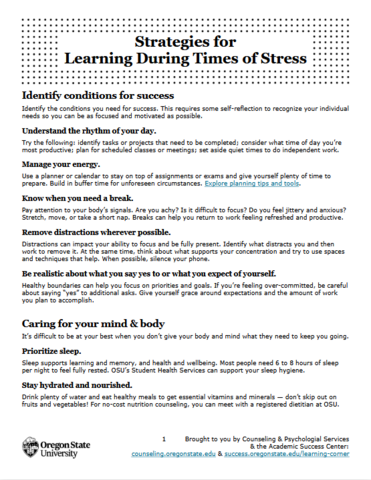 Strategies for Learning During Times of Stress