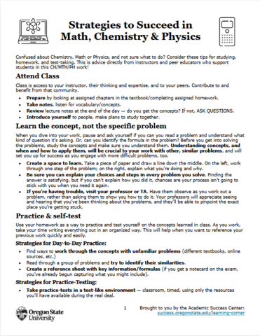 Strategies to succeed in MTH, CH and PH