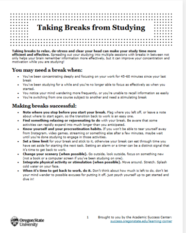 Taking Breaks from Studying